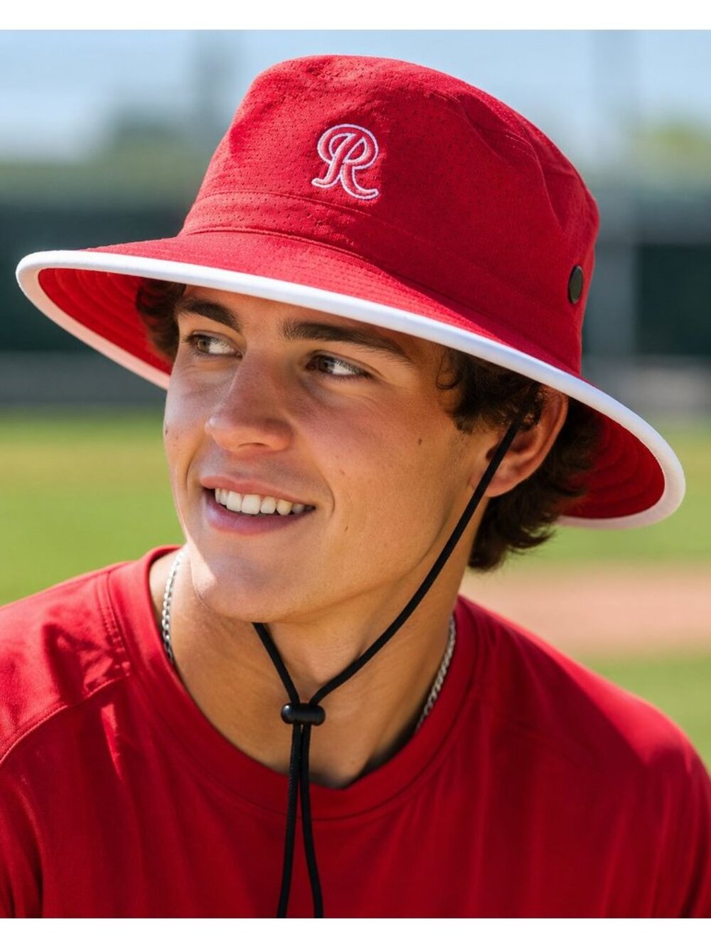 EvoShield Red Mesh Boonie Hat White Brim R Logo Baseball Softball Sun Hat